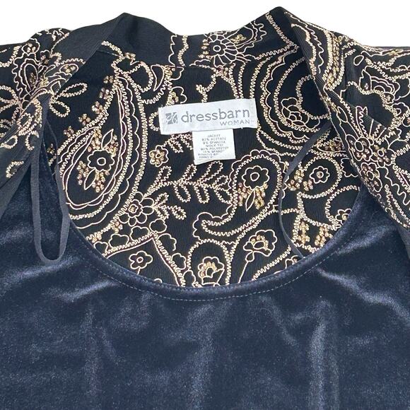 Dressbarn Event Jacket Women 16W Shimmer Gold Glitter Black Velour Mock Tank Top - Picture 8 of 12